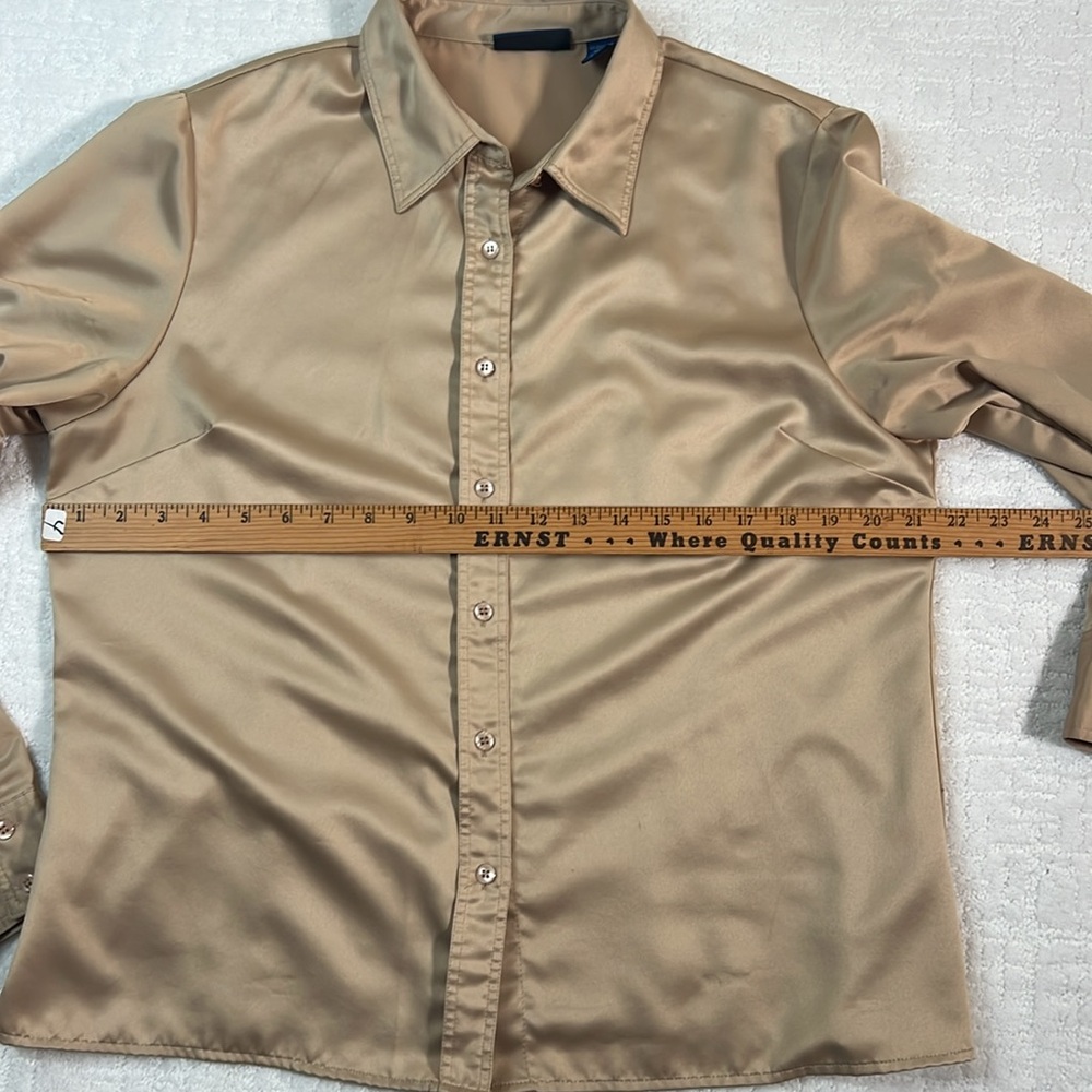 Karen Scott satin classic button down collared long sleeve blouse L - Picture 6 of 7